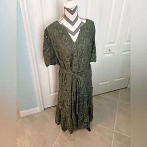 NWT Nanette Lepore SZ 3X Sage Lace Overlay Button Belted Dress